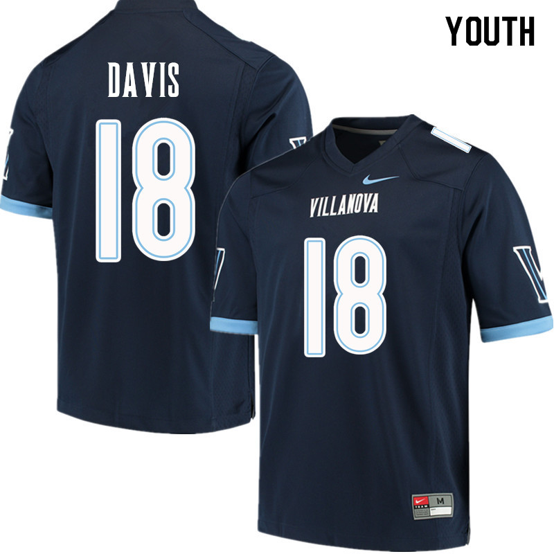 Youth #18 Dage Davis Villanova Wildcats College Football Jerseys Sale-Navy - Click Image to Close